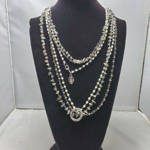 Ali Khan set of 3 link rope necklace in semi precious chips glass pearl/crystal
